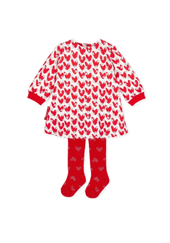 Agatha Ruiz De La Prada Girls Heart Tunic Dress & Tights, Red Sheer Bodycon Dress