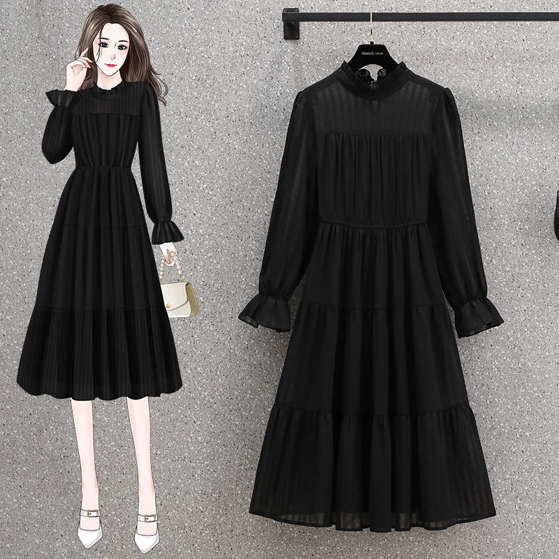 Plus Size Black A Line Long Sleeve Dress Plus Size Skirt