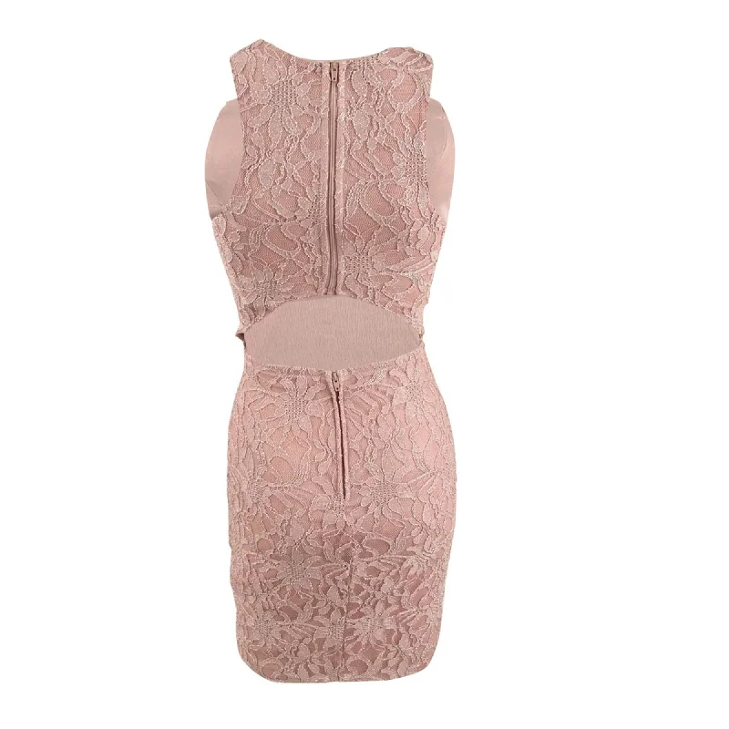 City Studios Junior's Glitter Lace Bodycon Dress Pink Size 5 Sexy Bodycon Dress