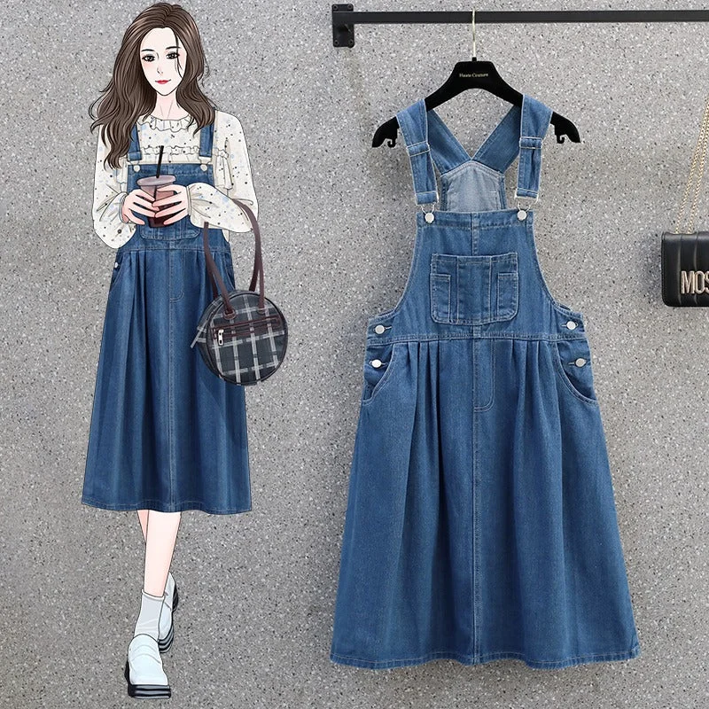 Plus Size A Line Denim Suspender Dress Plus Size Stylish