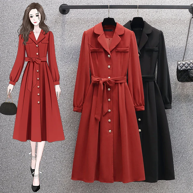 Plus Size Trench Long Sleeve Shirt Dress Plus Size Formal