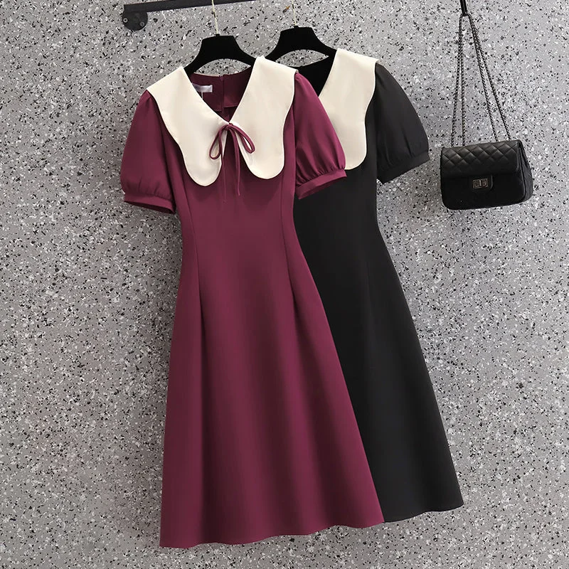 Plus Size Korean Colour Block Ribbon Dress Trendy Plus Size