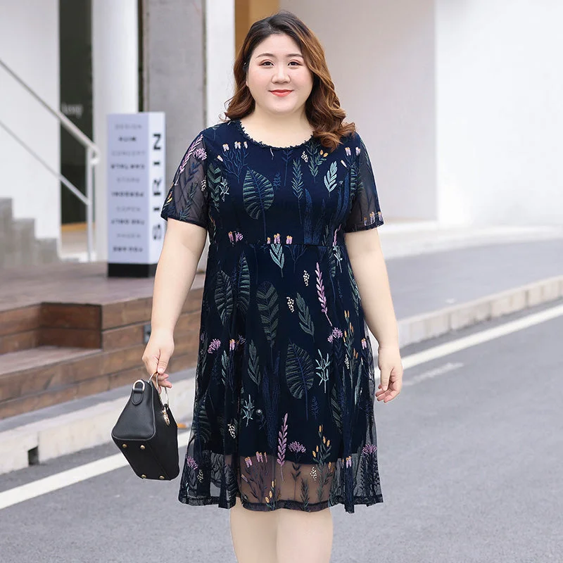 (Ready Stock 2XL - 1 Pc) Plus Size Nature Embroidery Dress Plus Size Trendy