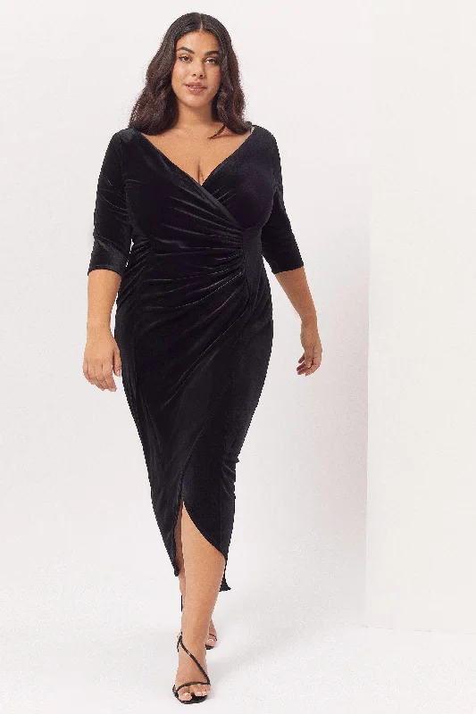 Black Velvet Maxi Bodycon Dress Off-shoulder Bodycon