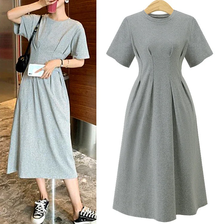 (Ready Stock Grey XL - 1 Pc) Plus Size T Shirt Dress Plus Size Swing