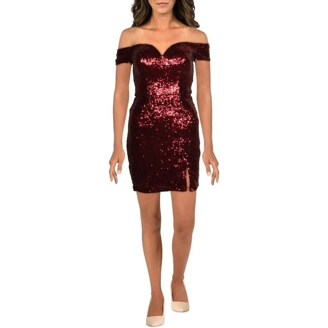 B Darlin Junior's Off The Shoulder Sequined Bodycon Dress Red Size 9 Sleeveless Bodycon Dress