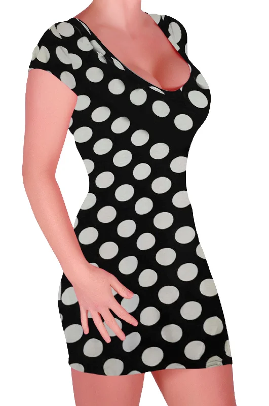 Kelsi V Neck Cap Sleeve Polka Dot Skull Bodycon Party Bodycon Dress