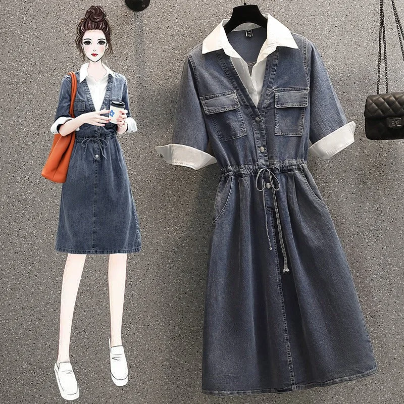 (Ready Stock L - 1 Pc) Plus Size Shirt Layer Denim Dress Plus Size Spaghetti