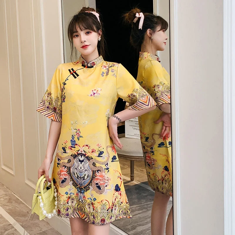 Plus Size Yellow Empress Cheongsam Dress Plus Size Cocktail