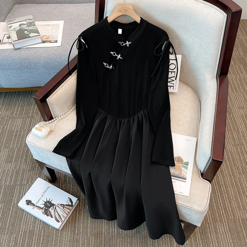 Plus Size Black Modern Cheongsam Dress Plus Size Dress