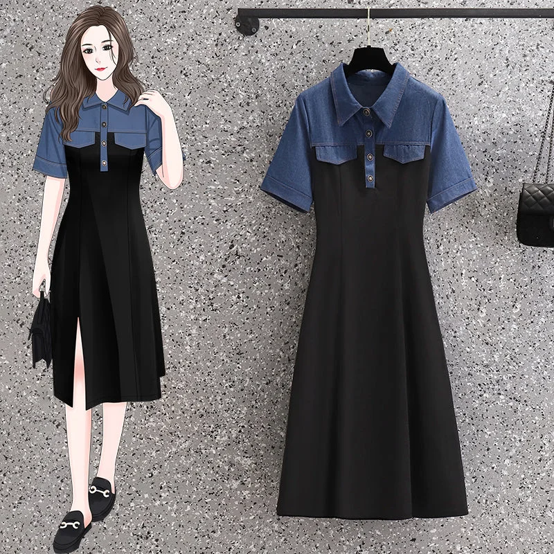 Plus Size Denim Layer Shirt Dress Casual Plus Gown