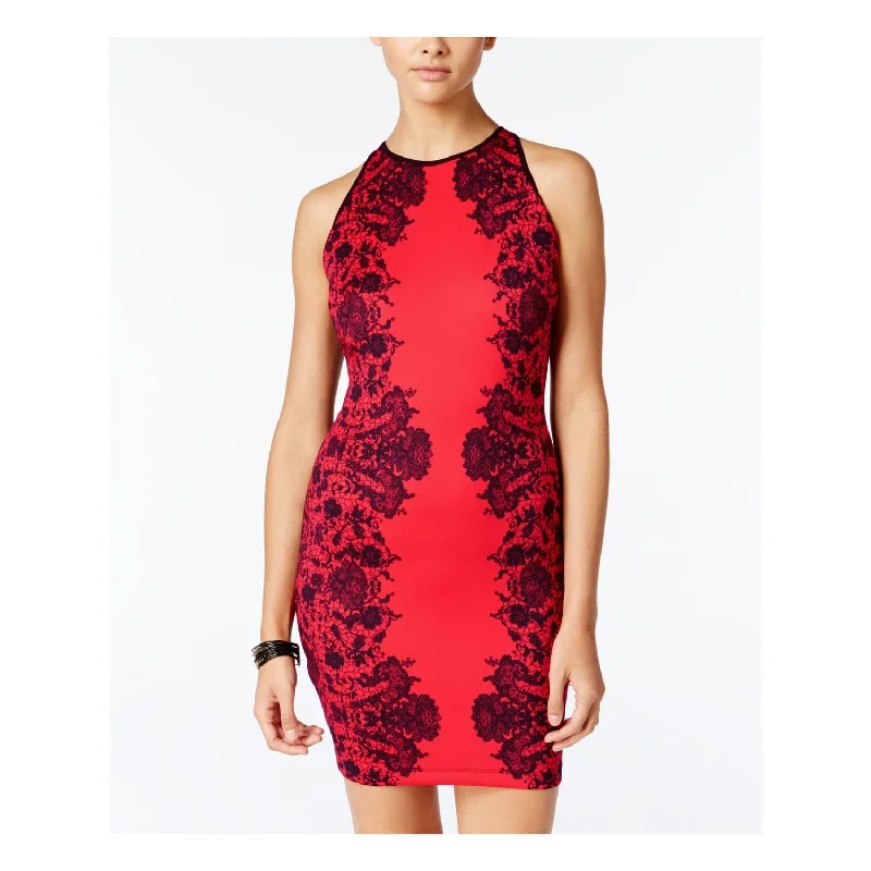 B. Darlin Junior's Printed High Neck Bodycon Dress Red Size 9/10 Mesh Bodycon Dress