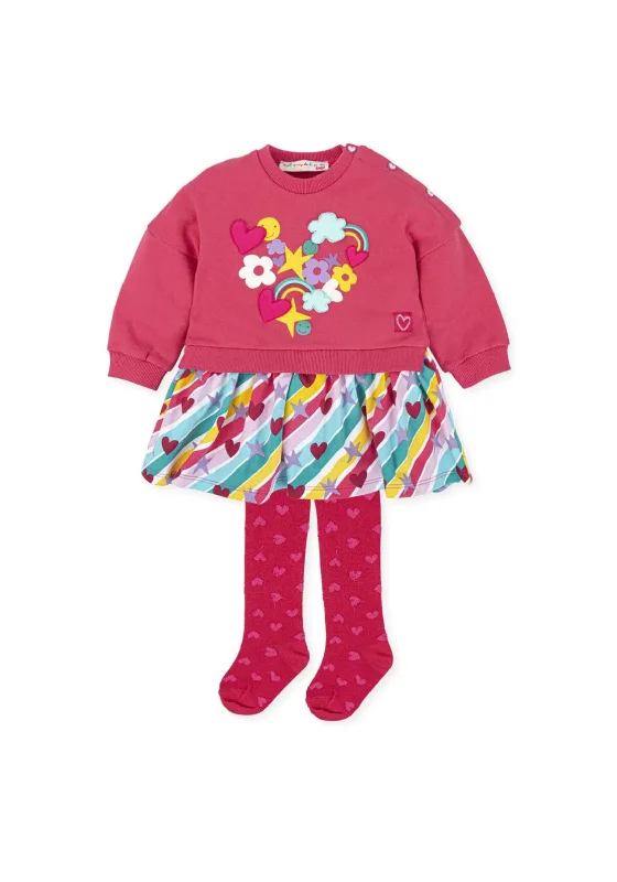 Agatha Ruiz De La Prada Girls Rainbow Applique Dress & Tights, Pink Multi Simple Bodycon Gown