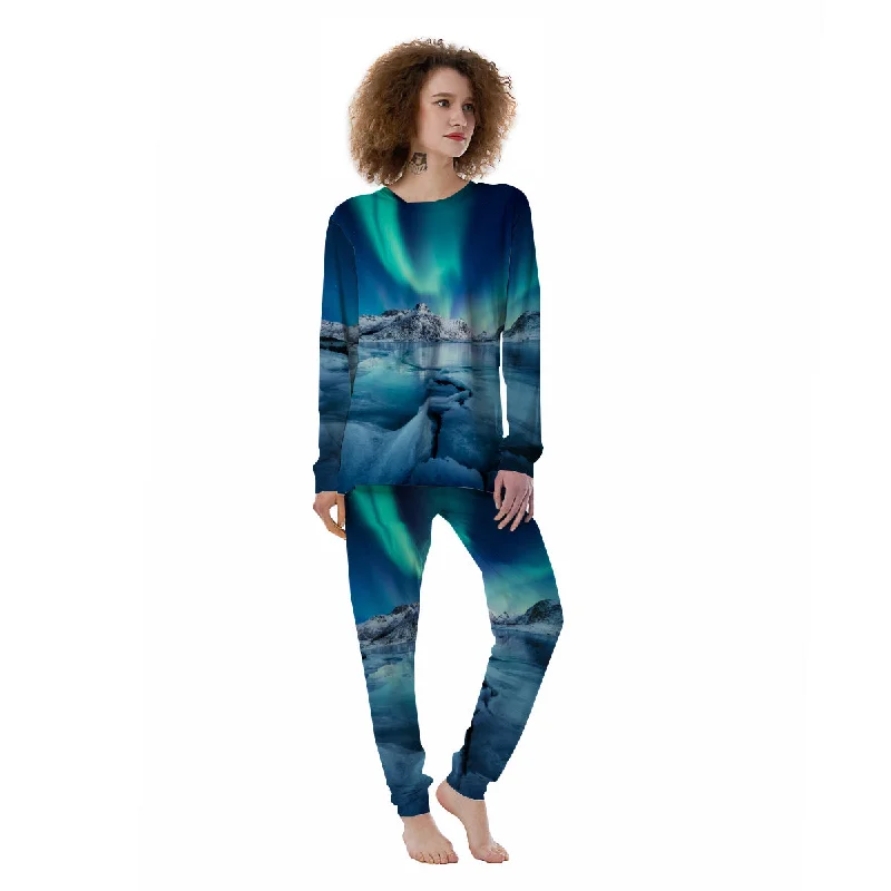 Aurora Borealis Blue Print Women's Pajamas Best pajama sets for honeymoon