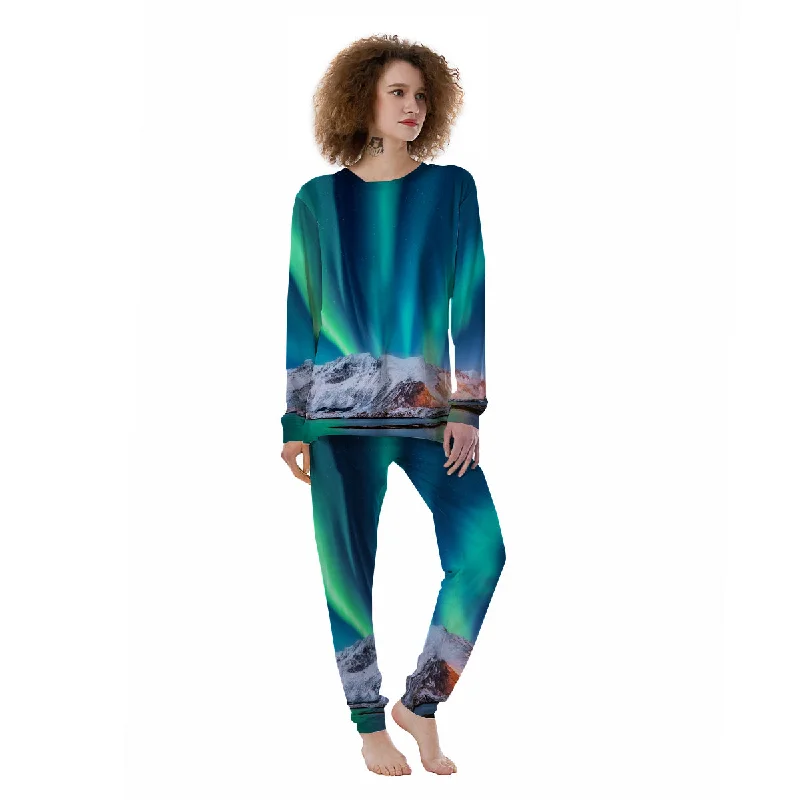 Aurora Green Northern Lights Print Women's Pajamas Best pajama sets for teens