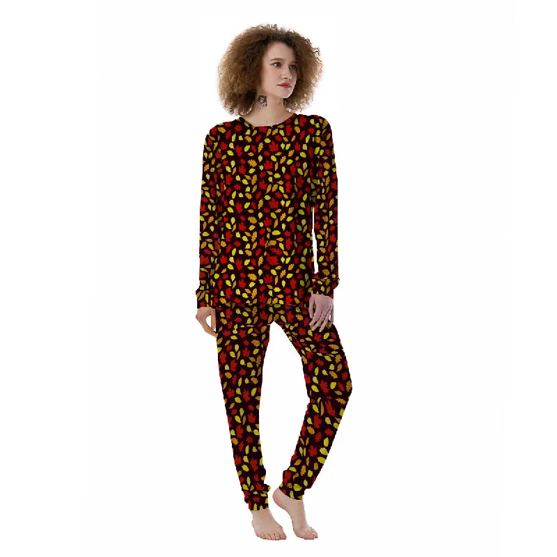 Back And Elm Maple Leave Print Pattern Women's Pajamas Work-from-home pajama sets