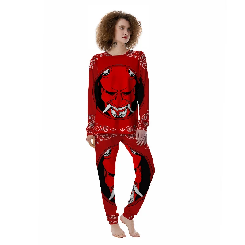 Bandana Red Hannya Demon Print Women's Pajamas Classic pajama sets