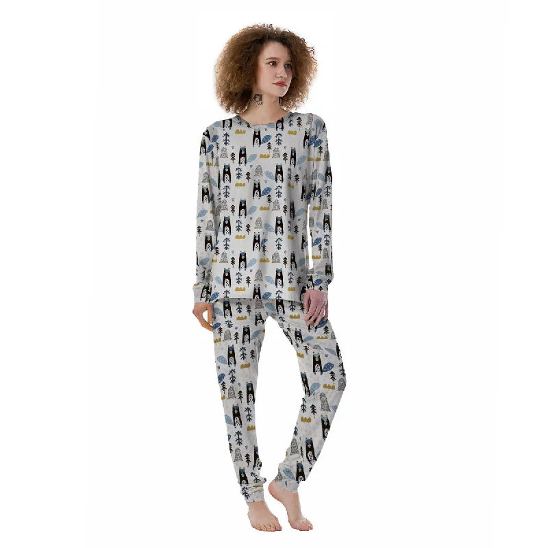 Beaver Cartoon Print Pattern Women's Pajamas Discounted pajama sets