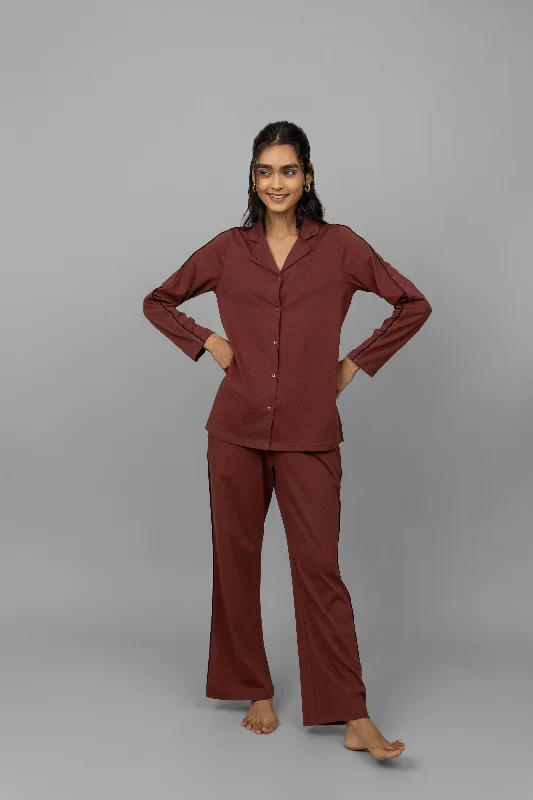 Ruby Button Down Piping Pajama Set Cooling pajama sets