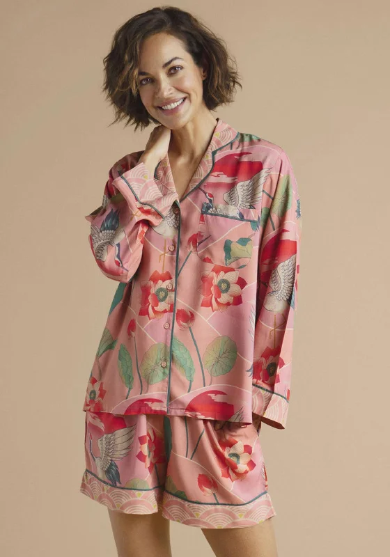 Powder Crane at Sunrise Shorts Pyjama Set, Petal Thermal pajama sets