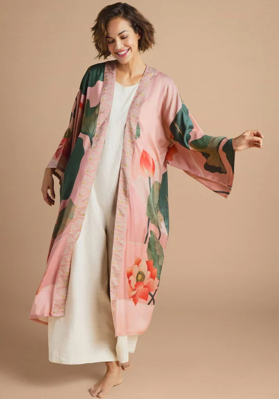 Powder Crane at Sunrise Kimono Gown, Petal High-end pajama sets