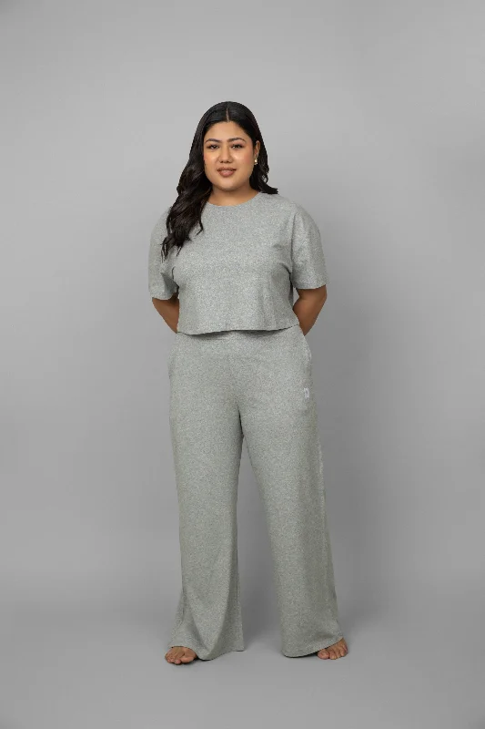 Grey Melange Cotton Lycra Crop Co-ord Set Best pajama sets for teens