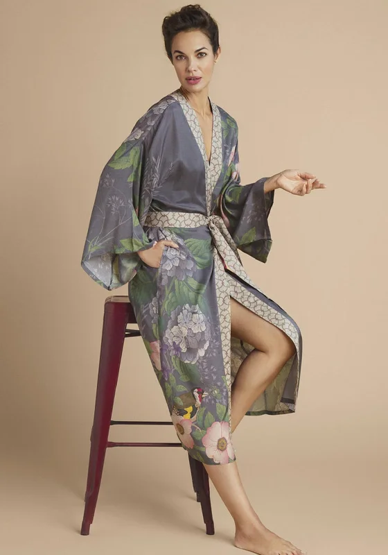 Powder Hedgerow Kimono Gown, Pewter Velvet pajama sets