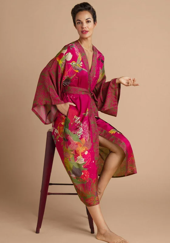 Powder Hummingbird Kimono Gown, Raspberry Cotton pajama sets