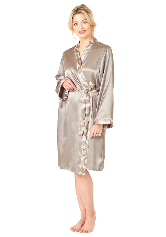 Indigo Sky Ring Print Satin Wrap Robe, Mink Designer pajama sets