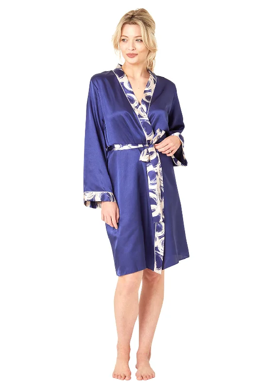 Indigo Sky Ring Print Satin Wrap Robe, Navy Best pajama sets for hot sleepers