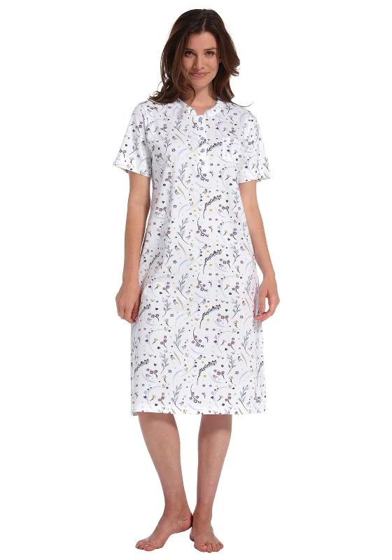 Pastunette Bird Print Short Sleeve Nightdress, White Loungewear pajama sets