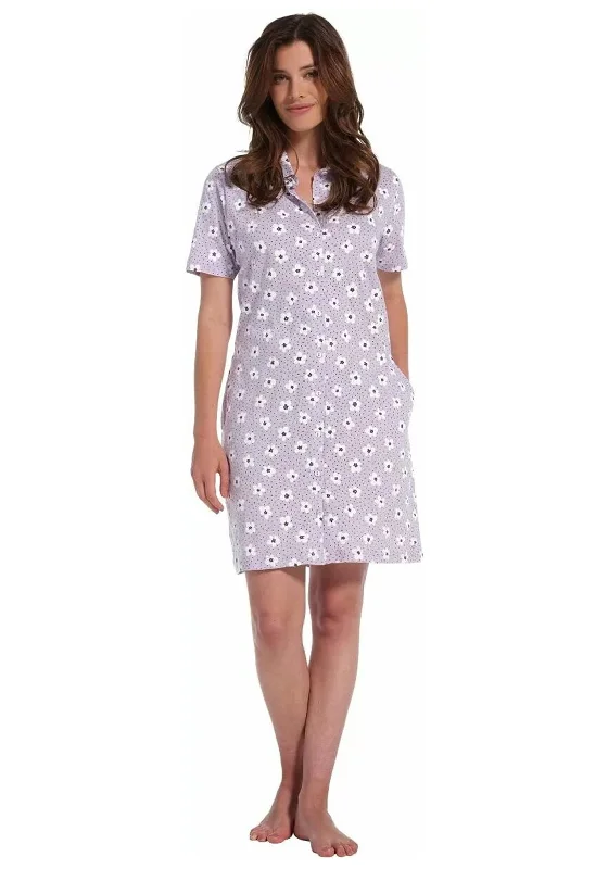 Pastunette Floral Collar Short Sleeve Nightdress, Lilac Sleepwear pajama sets