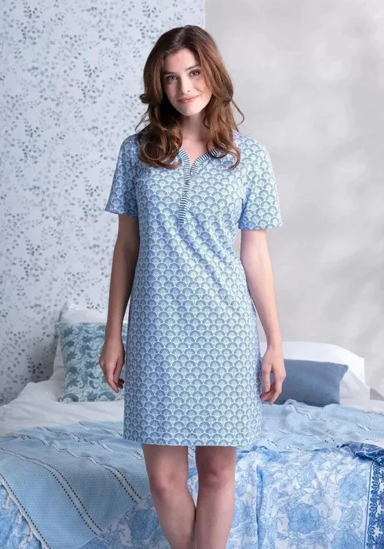 Pastunette Retro Floral Print Nightdress, Blue Two-piece pajama sets