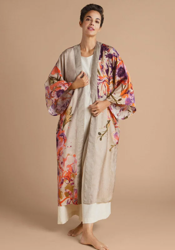 Powder Orchid and Iris Kimono Gown, Coconut Designer pajama sets