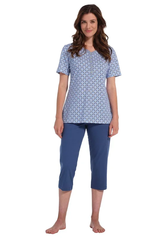 Pastunette Retro Floral Print Capri Pyjama Set, Blue Chic pajama sets