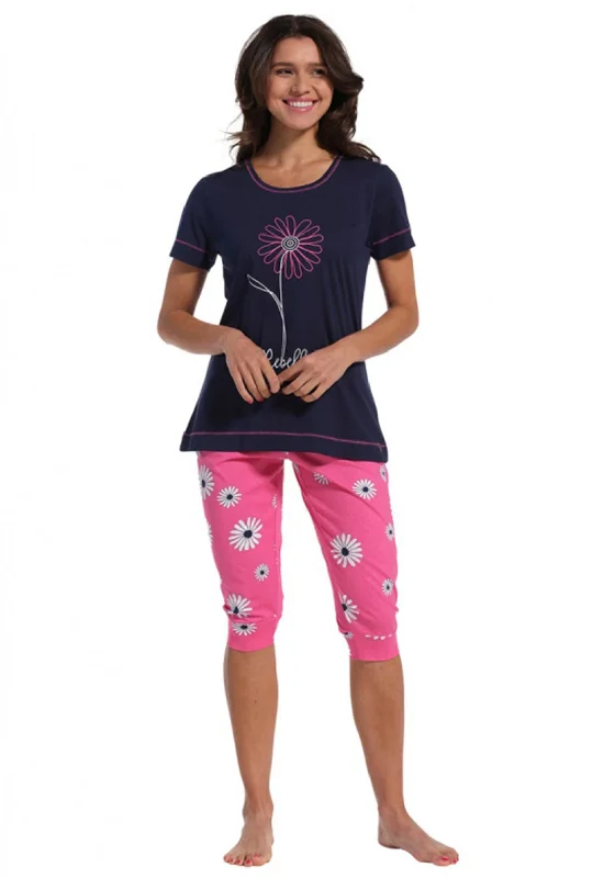 Rebelle By Pastunette Floral Pyjama Set, Navy and Pink Boho pajama sets