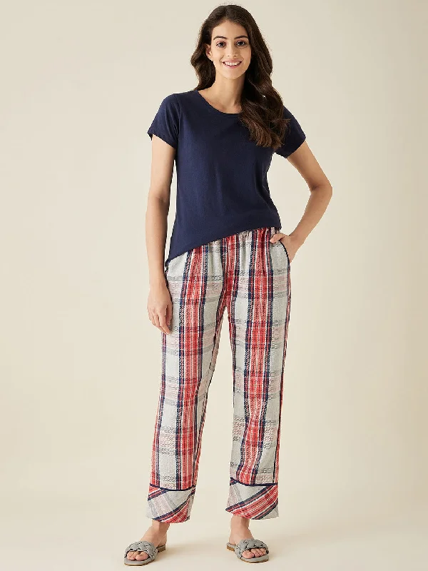 Red And Blue Thick Cotton Plaid Pajama  - The Kaftan Company Party pajama sets