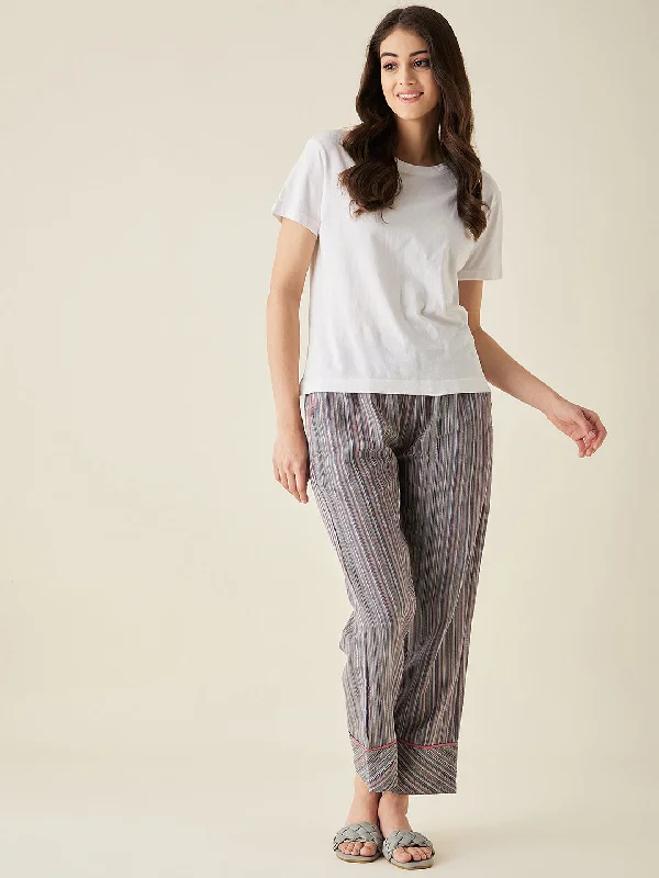 Multi Pinstripe Cotton Pyjama - The Kaftan Company Three-piece pajama sets