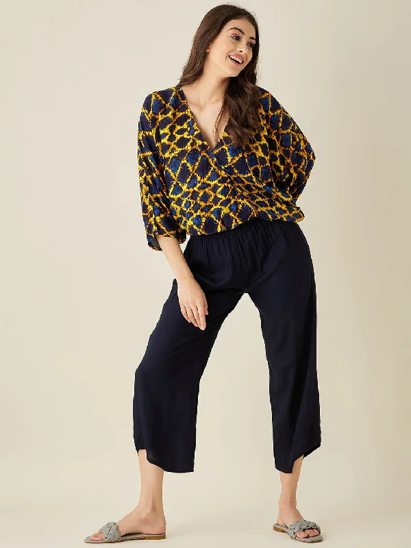 Yellow And Blue Printed Lounge Set - The Kaftan Company Women's pajama sets