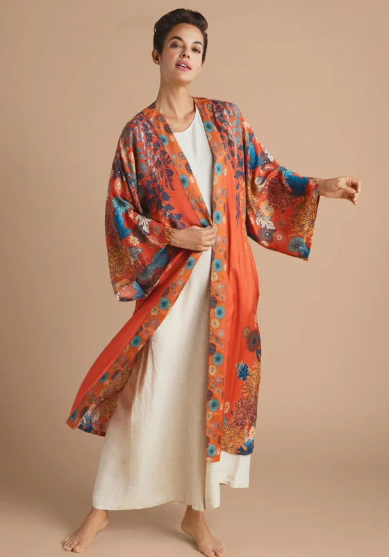 Powder Trailing Wisteria Kimono Gown, Terracotta Movie night pajama sets