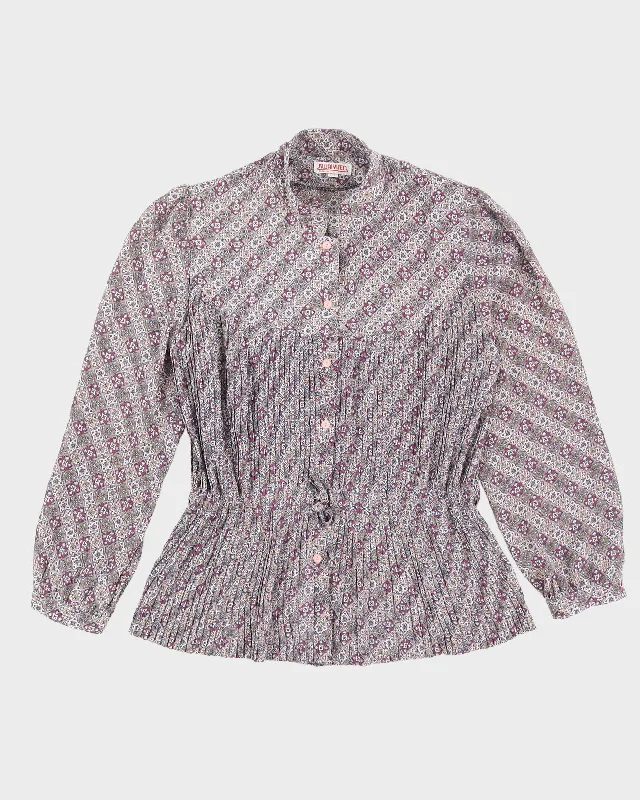 Vintage 1980s Purple Patterned Long Sleeve Blouse - M H&M pajama sets