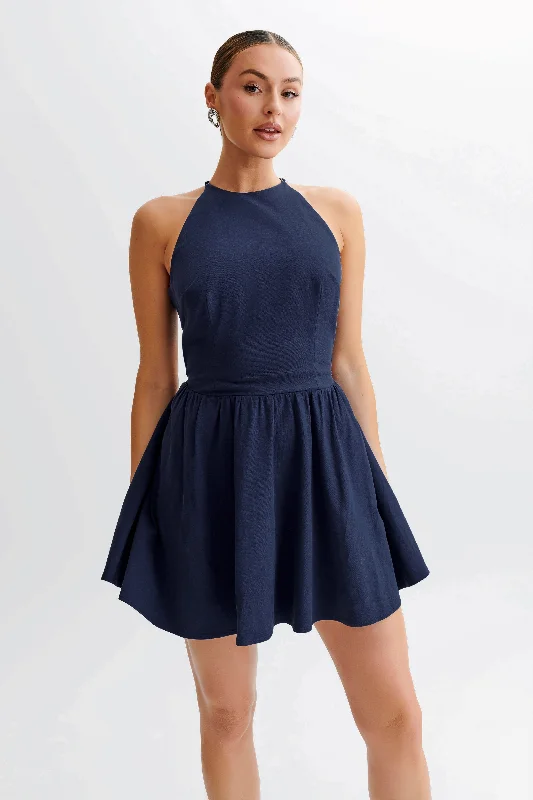 Carolina Cotton Halter Mini Dress - Navy Corset mini dresses