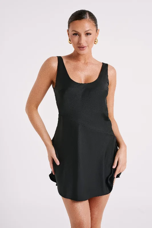 Enya Satin Slip Mini Dress - Black Hot new arrivals in mini dresses