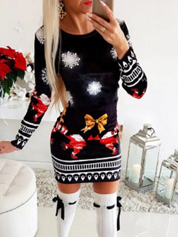 Santa Claus Printed Christmas Mini Dress Red carpet mini dresses