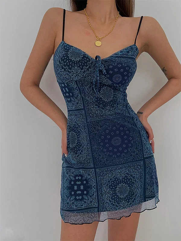 Printed Mesh Slip Mini Dress Boho mini dresses