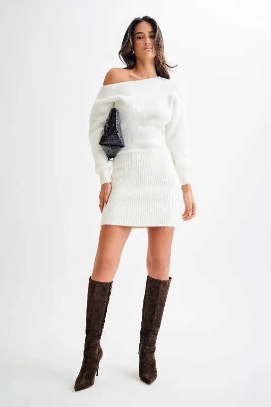 Rafferty Boat Neck Knit Mini Dress - Ivory Expensive mini dresses