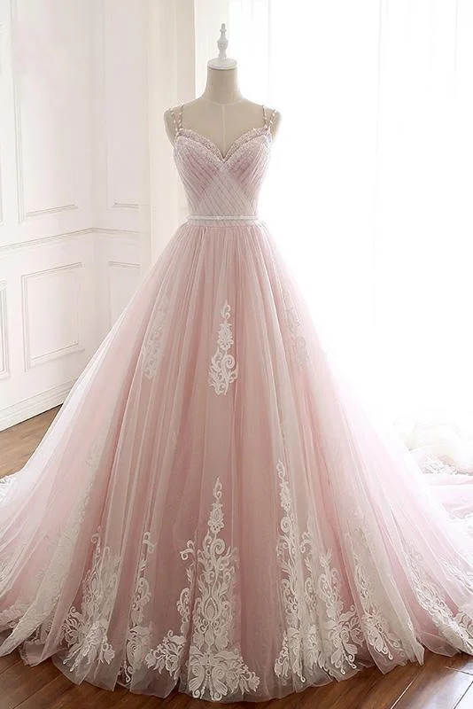 Elegant Pink Sweetheart Tulle Lace Appliques Lace up Prom Evening Dresses WK648 Classic Bridal Gown