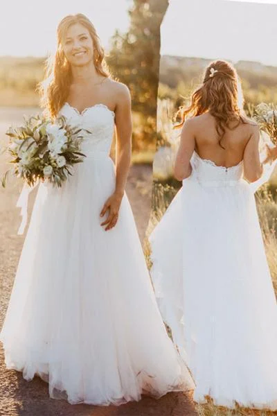 Elegant Tulle Beach 2024 Sweetheart Lace A line Simple Plus Size Country Wedding Dress Modern Wedding Gown