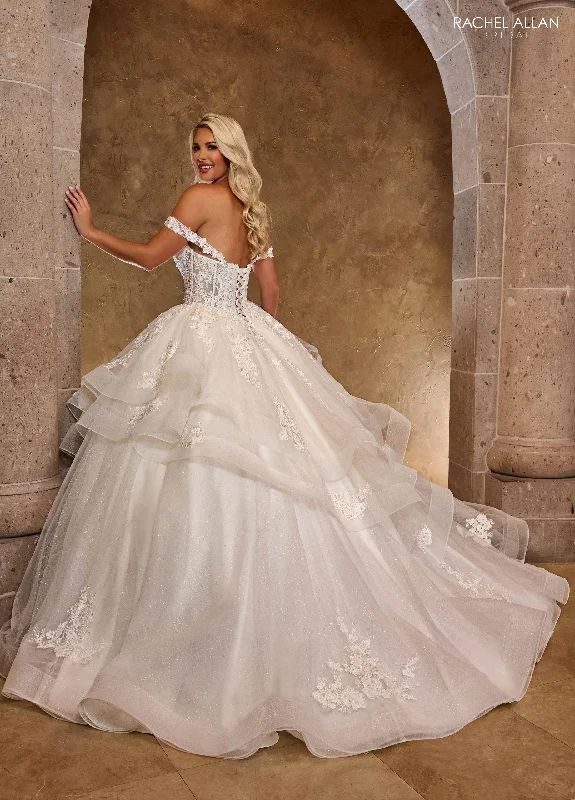 Off Shoulder Layered Bridal Gown by Rachel Allan RB6142 Satin Bridal Gown