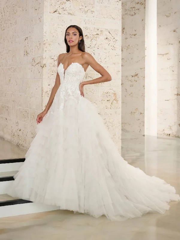 Strapless Tiered A-line Bridal Gown by Adrianna Papell 31305 Off-shoulder Gown